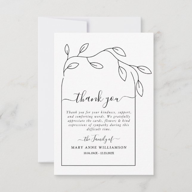 Arch Minimal Text Script Funeral Thank You Card (Front)