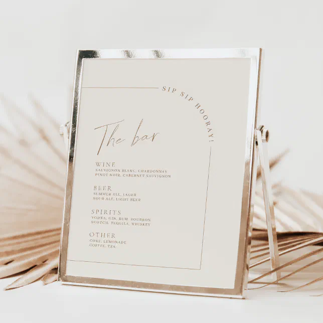 Arch Minimalist Calligraphy Wedding Bar Menu | Zazzle