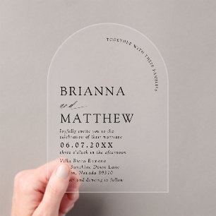 Arch Modern Black & White Minimalist Wedding Acrylic Invitations
