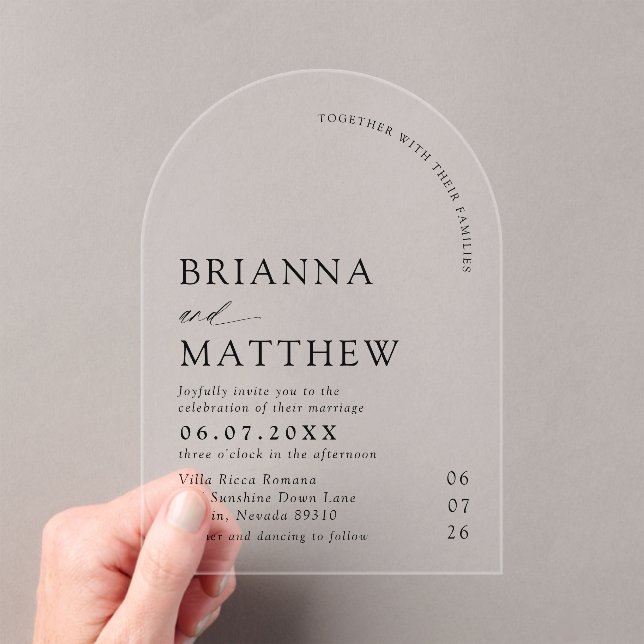 Arch Modern Black & White Minimalist Wedding Acrylic Invitations (Insitu (Handheld))