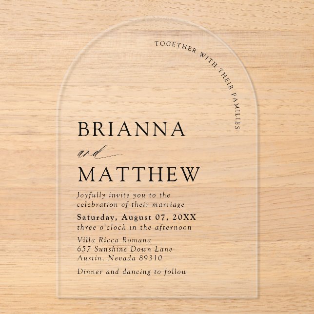 Arch Modern Black & White Minimalist Wedding Acrylic Invitations (Front)