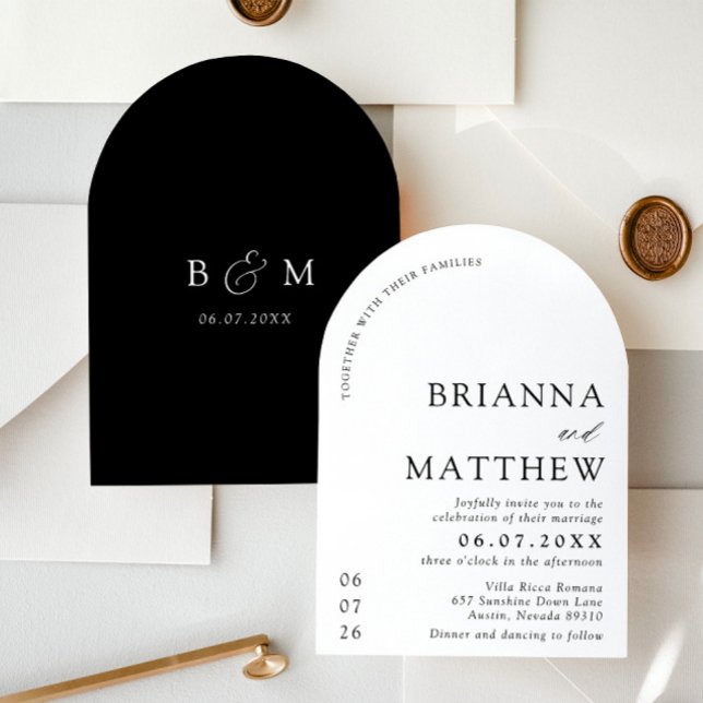 Arch Modern Black & White Minimalist Wedding Invitation (Creator Uploaded)