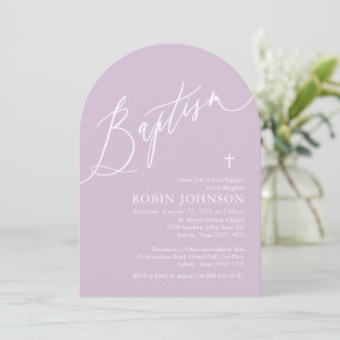 Arch Modern Dusty Purple Cross Baby Girl Baptism Invitation