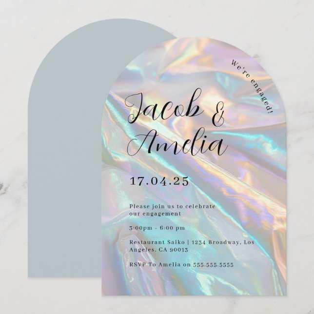 Arch Modern Holographic Engagement Party   Invitation (Front/Back)