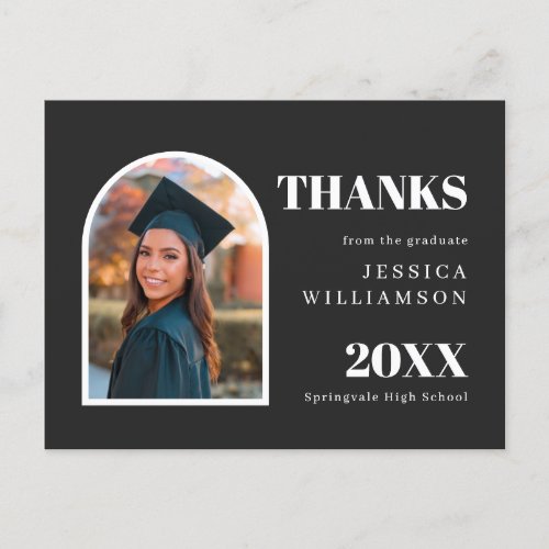 Arch Modern Minimalist Photo Graduation Thank You  Postcard