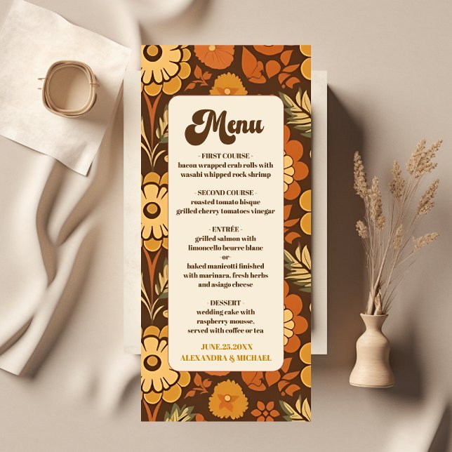 Arch Modern Retro 70s Floral Wedding Menu (Creator Uploaded)