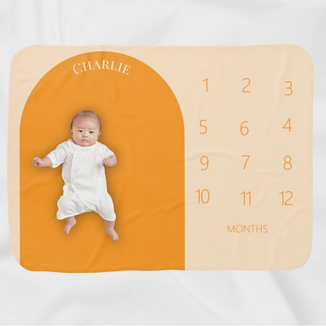 Arch Monthly Milestone Blanket Custom Name (Orange Arched Month Milestone Baby Blanket)