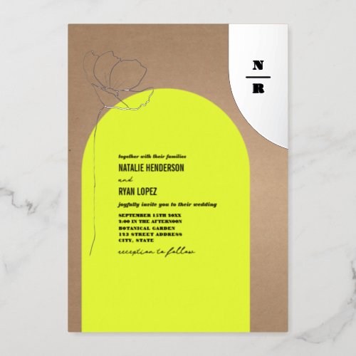 Arch Neon Floral Monogram Foil Invitation