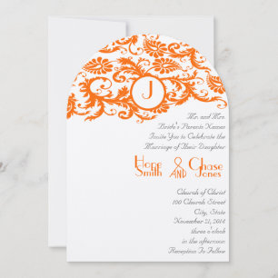 Arch Orange Damask Monogram Wedding Invitation