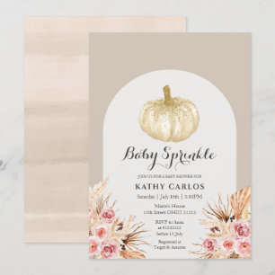 Arch Pampas Grass White Pumpkin Baby Sprinkle  Invitation