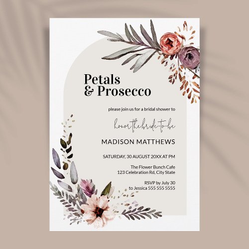 Arch Petals  Prosecco Boho Floral Bridal Shower Invitation