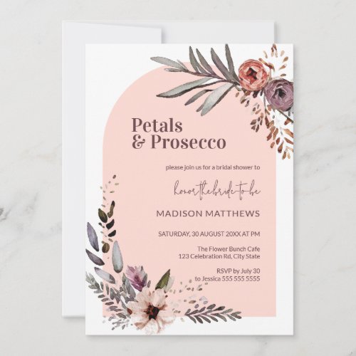 Arch Petals  Prosecco Pink Floral Bridal Shower  Invitation