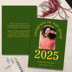 Arch Photo 2025 Grad Green Yellow Graduation Announcement