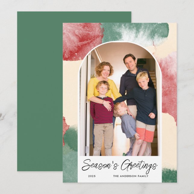Arch Photo Abstract Watercolor Christmas Holiday Card (Front/Back)