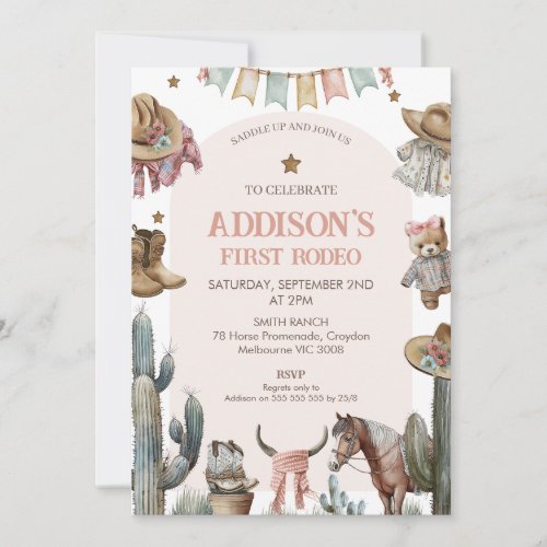 Arch Photo Back First Rodeo Western 1st Birthday Invitation