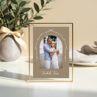 Arch Photo Beige Bow & Ribbon Wedding Table Number