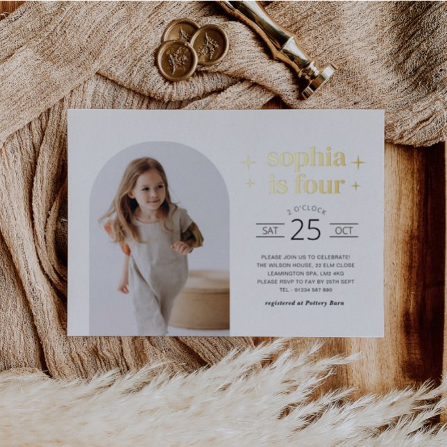 Arch Photo Birthday Invitation Landscape Gold Foil Invitation (Creator Uploaded)