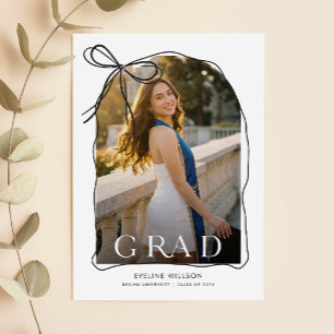 Arch Photo Black Bow Graduation Announcement Postcard
