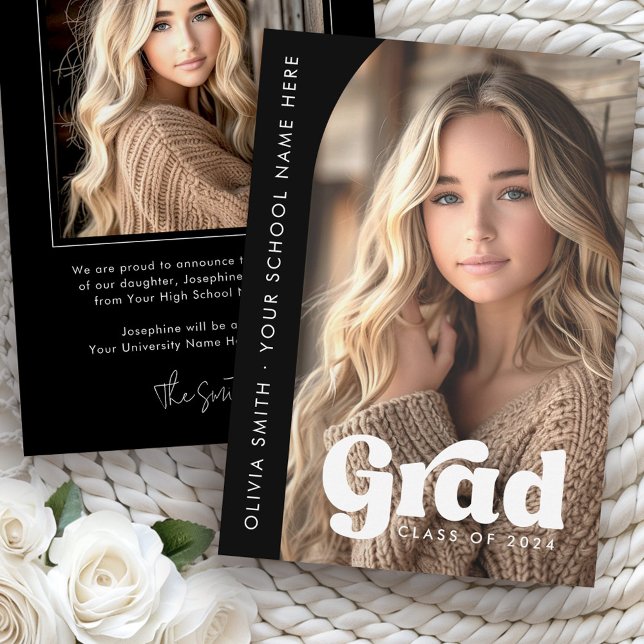 Arch photo black retro grad graduation announcement (Arch photo black retro grad graduation announcement)