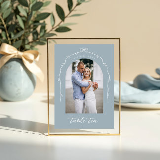 Arch Photo Blue Bow & Ribbon Wedding Table Number