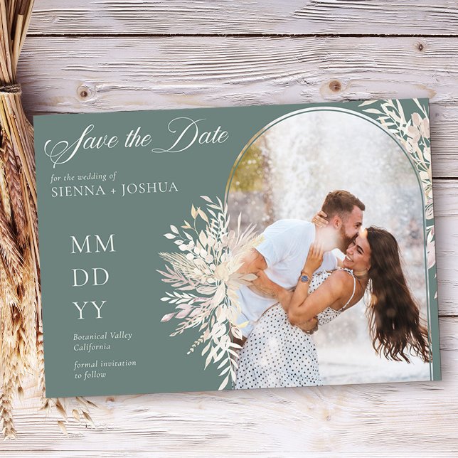 Arch Photo Botanical Foliage Sage Green Horizontal Save The Date (Arch photo save the date in Sage Green, from my Foliage Duet collection
)