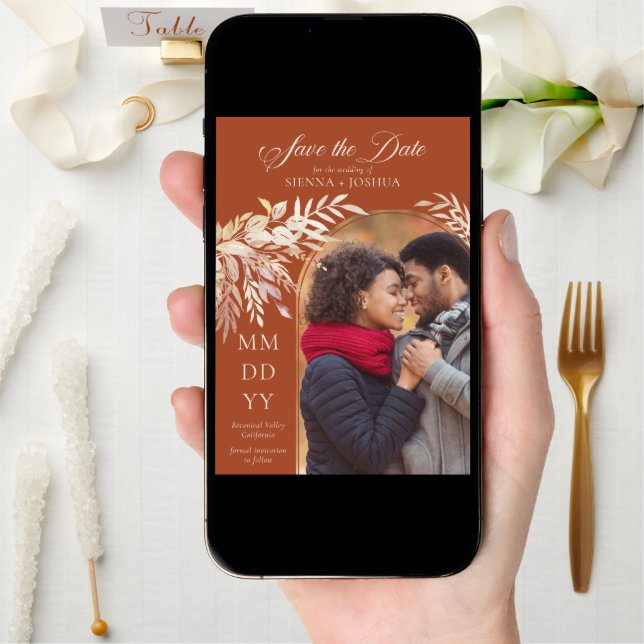 Arch Photo Botanical Foliage Terracotta Save The Date (Front Digital)