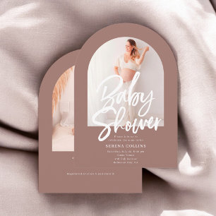 Arch Photo Brush Calligraphy Baby Shower Invitation
