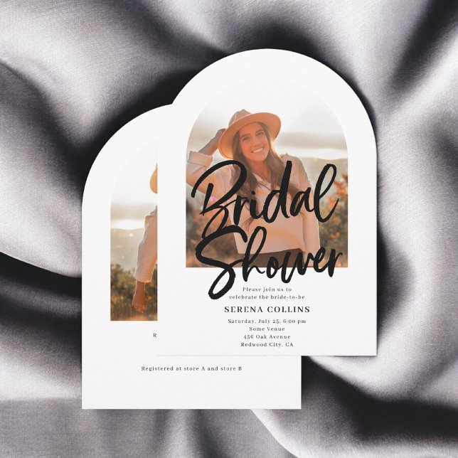 Arch Photo Brush Calligraphy Bridal Shower Invitation (Creator Uploaded)