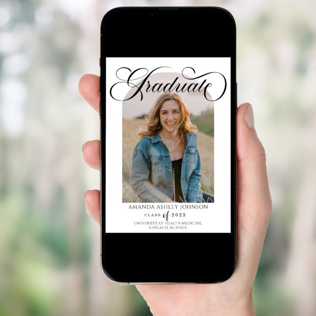 Arch Photo Collage Black White Graduation  Invitation (Front Digital)