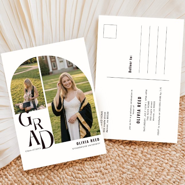 Arch Photo Collage Graduation Party Invitation Postcard (Creator Uploaded)