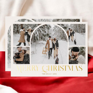 Arch Photo Collage Vintage Ivory Foil Holiday Card