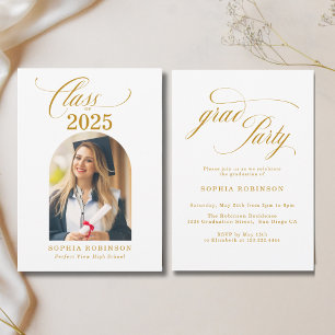 Arch Photo Elegant Gold Script Graduation Party Invitation