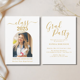 Arch Photo Elegant Gold Script Graduation Party Invitation