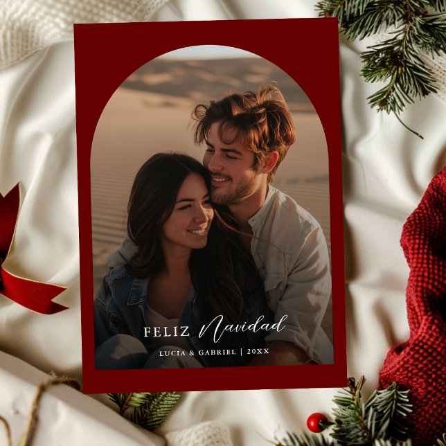 Arch Photo Feliz Navidad Christmas Spanish Red Holiday Card (Creator Uploaded)