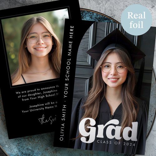 Arch photo foil black grad graduation announcement