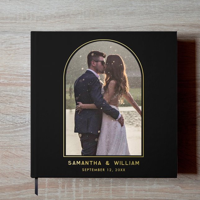 Arch Photo Gold Foil Typography Elegant Wedding Guest Book (Wedding Arch Photo Gold Foil Guest Book)