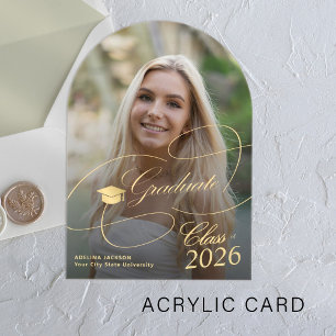 Arch photo gold graduate script graduation acrylic invitations