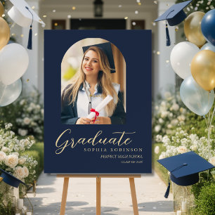 Arch Photo Gold Script Blue Grad Party Welcome Foam Board