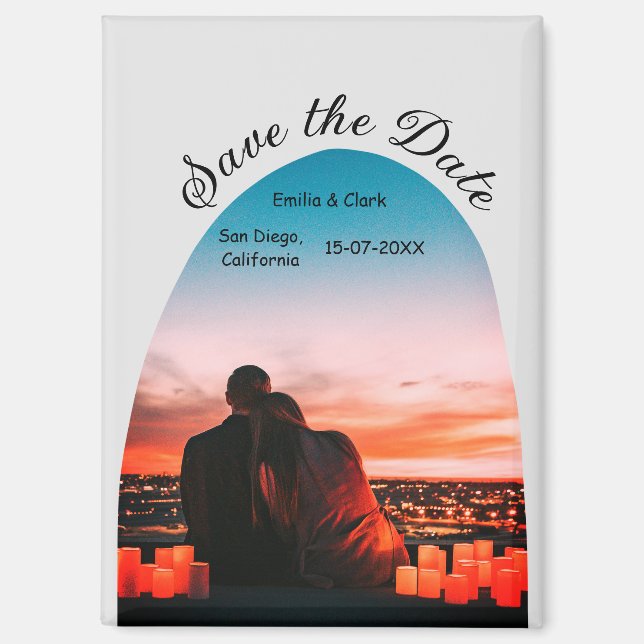 arch photo grey boho save the date QR modern Magnet (Front)