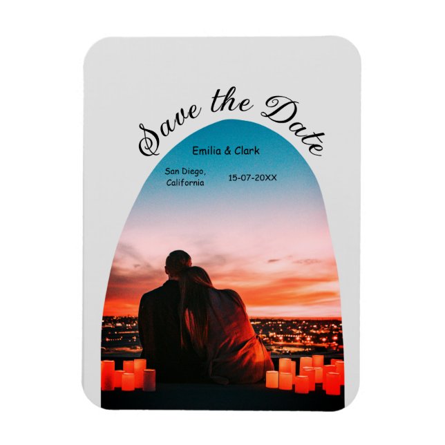 arch photo grey boho save the date QR modern Magnet (Vertical)