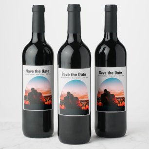 arch photo grey boho save the date QR modern rusti Wine Label