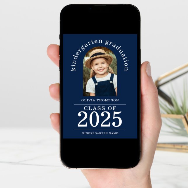 Arch Photo Kindergarten Graduate 2025 Navy Blue Announcement (Front Digital)