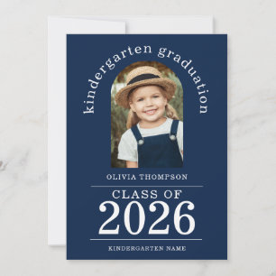 Arch Photo Kindergarten Graduate 2026 Navy Blue Announcement