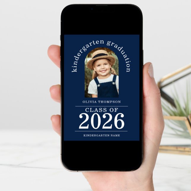 Arch Photo Kindergarten Graduate 2026 Navy Blue Announcement (Front Digital)