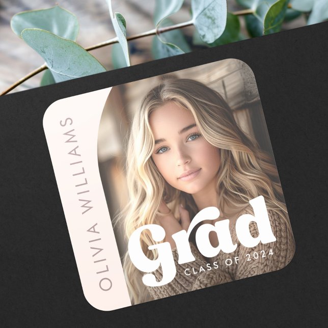 Arch photo light blush pink retro grad graduation square sticker (Arch photo light blush pink retro grad graduation square sticker)