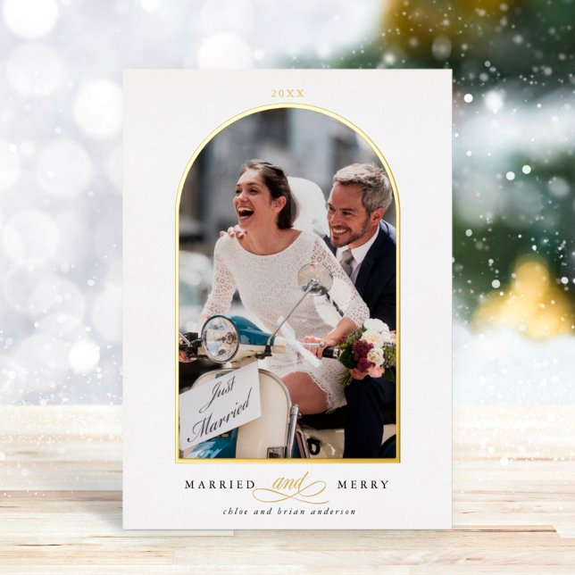 Arch Photo Married and Merry Foil Holiday Card (Creator Uploaded)