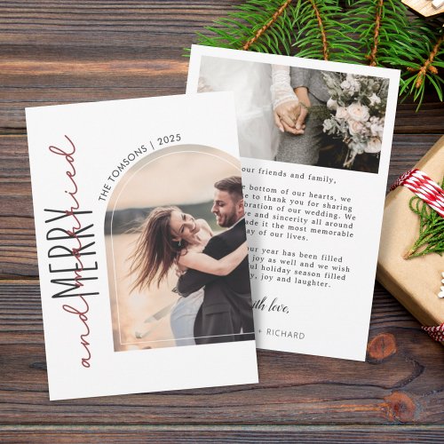 Arch Photo Merry and Married Wedding Thank you Holiday Card
