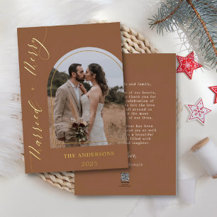 Arch Photo Merry Married Wedding Christmas Gold Foil Holiday Card