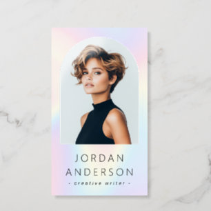 Arch photo minimalist QR code pastel rainbow Raised Spot UV Business Card