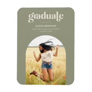 Arch Photo Modern Avocado Green Grad Announcement Magnet